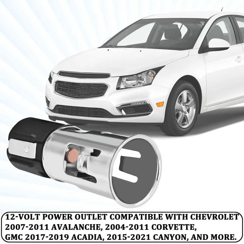 Cigarette Lighter Socket Replacement With Removal Tool For 12V Cars Power Outlet Socket Adapter Plug Base Repair Kit Durable ABS Aluminum Build Easy Install Fits GM Chevrolet GMC Buick Cadillac And More image showing socket with car in background.