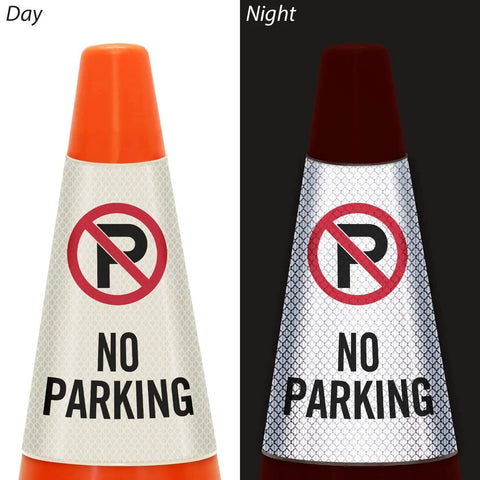 No Parking Reflective Cone Sleeve 6-Pack Turns Any Cone Into A Portable Sign With 360 Degree Visibility Day and Night View