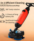 Cordless Electric Floor Scrubber 36V 10.5Ah Heavy Duty Industrial Scrubber With Dual 4L and 6L Tanks, Portable Red Machine
