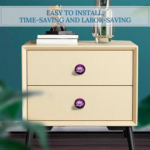 Two Pack Round Cabinet Knobs And Drawer Pulls 1.1 Inch For Kitchen Dresser Purple Flower Finish on beige dresser