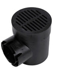 Grate Cover for Round 6 Inch Speed-D Catch Basin, Fits 6 Inch Drain Pipes, Black Plastic, Shown at an Angle