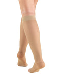 Womens Knee High Compression Stockings 15 To 20 Mmhg Sheer Nude Nylons 20 Denier Open Toe Support Hose with soft top above knee.