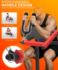 2 In 1 Bicep And Tricep Curl Machine With Adjustable Preacher Arm And Plate Loaded Design For Home Gym Red Easy Switch Between Bicep Curls And Tricep Extensions illustration