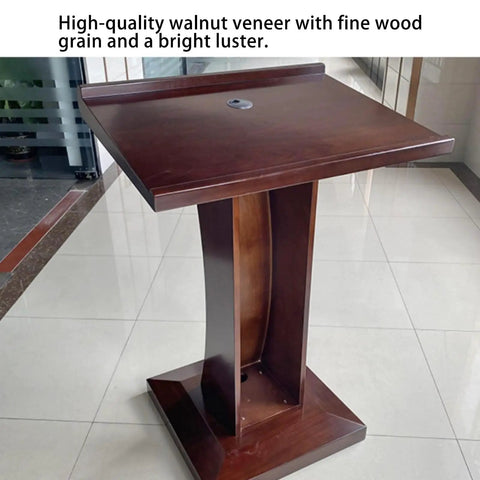 Killer Slick Wooden Curved Podium Stand With Adjustable Height And No Fuss Rolling Base, high-quality walnut veneer and smooth surface.