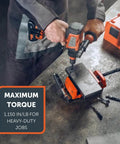User drilling with the 18V Brushless Cordless Drill Driver Set Packs Badass Torque And Four Speeds Hammer Mode on a workbench.