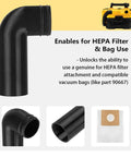 Adapter For 20V 2 Gallon Wet Dry Vac Compatible With HEPA Filter And Vacuum Bag Kit Tool Free Installation shown from all angles.