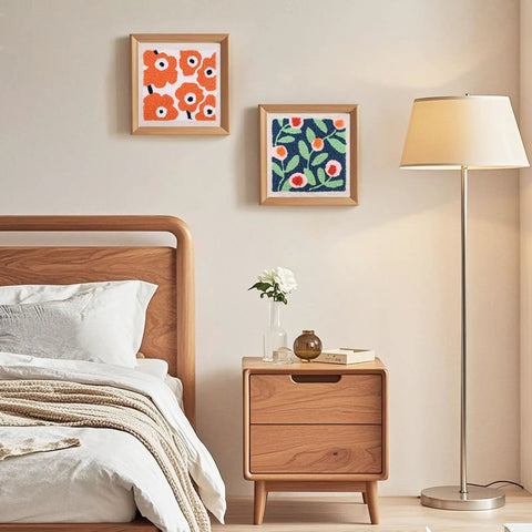 Bedroom decor with framed plant-themed art pieces from Plant Themed Punch Needle Kit For Adults And Beginners, All In One Embroidery Craft Set