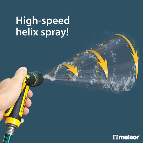 Person using Two Pattern Vortex Garden Hose Sprayer Nozzle With Quick Connect Adapter Slip Resistant Grip Jet And Vortex Spray