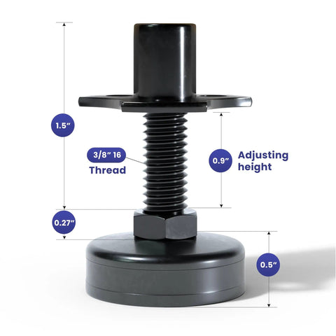 Beefy Adjustable Furniture Feet Leveling Kit For Heavy Duty Stabilization With Mounting Plates Felt Pads Screws And Wrench Three Eighths Inch Thread Supports Up To 1320 Lb Height Range Three Quarters To One And Three Quarters Inches Four Pack