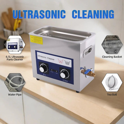 Heavy Duty 6.5L Ultrasonic Cleaner With Heater And Timer 180W Stainless Steel Bath Delivers 40KHz Deep Cleaning For Jewelry