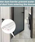 39 Inch Shatterproof Snap Together Shower Threshold Water Dam And Sink Splash Guard flexible barrier shown preventing water in doorway.