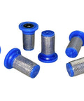 Blue Anti Drip Top Hat Mesh Filters 50 Mesh For High Pressure Sprayers 20mm Tall By 9mm Wide Pack Of 25 on white background