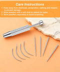 No-Fuss All In One Piercing Ball Grabber Tool Kit With 8 Tapers 14G 16G 18G 20G Straight And Curved displayed with tool and tapers
