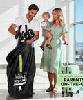 Couple with child using Umbrella Stroller Travel Bag Shield For Airplane Travel, Stroller Cover Protector Fits Most Single Umbrella Baby Strollers, Gate-Check Safe, Dirt Rain Dust Guard, Flying Essential Gift For Baby Showers at airport