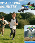 Children playing outdoors with Rad Foam Remote Control Airplane Fighter Jet With Lights And 360 Degree Flips Headless Mode Altitude Hold