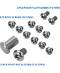 Top Shelf 13 Piece Titanium Screw Kit For Benchmade Bugout 535 Repair with T10 Torx pivot and T6 body screws.