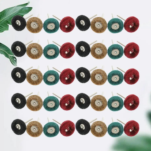 40 Piece Abrasive Nylon Buffing Wheels Set for Rotary Tools, four color wheels arranged in rows on a light background