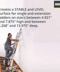Ladder Leveler For Single And Extension Ladders, Stair Stabilizer With Anti Skid Surface in use on a staircase indoors.