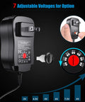 Universal 24W Power Adapter with 7 adjustable voltages and 8 selectable plugs