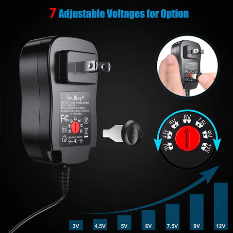 Universal 24W Power Adapter with 7 adjustable voltages and 8 selectable plugs