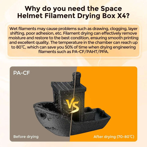 Comparison of 3D prints before and after using Space Pi X4 Filament Dryer Box Built For Four Spools with Dual 200W Heating Up To 85C