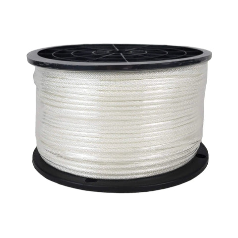 One Eighth Inch White Polyester Rope With Solid Braid Dacron Five Hundred Foot Spool Low Stretch UV Resistant Industrial Utility Cord