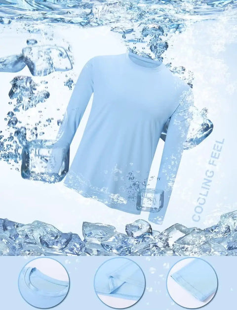 Two Pack Men's UPF Fifty Plus Dope Rash Guard Long Sleeve Swim Shirts With Quick Dry Tech For Surfing Swimming And Fishing UV Sun Protection Blue Grey Large, cooling effect with ice and water detail