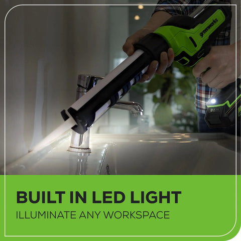 Cordless 24V Caulk And Adhesive Gun with 10 Oz Cartridge, 6-Speed Variable Flow used for bathroom sealing with LED light