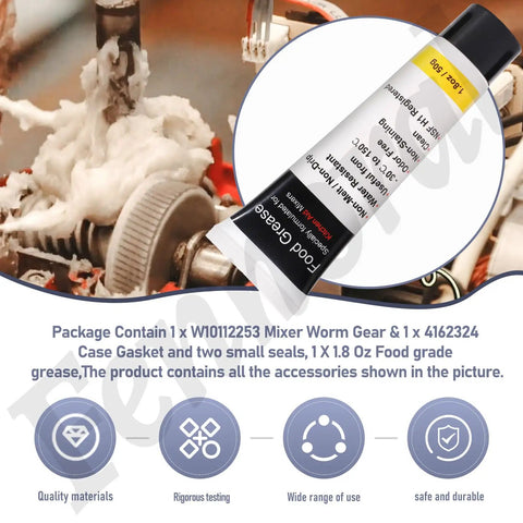Heavy Duty Worm Gear Kit With Food Grade Grease And Gasket For Stand Mixers Replacement WPW10112253 components with grease tube