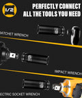 Heavy Duty Half Inch Drive 19mm Deep Well Metric 6 Point Chrome Molybdenum Impact Socket With Corrosion Resistant Black Phosphate Finish, socket connections with ratchet and impact wrenches.