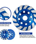 Diamond Concrete Grinding Wheel 4.5 Inch Turbo Cup For Polishing And Cleaning Concrete Stone Cement Marble Granite; Two Arbor Adapters