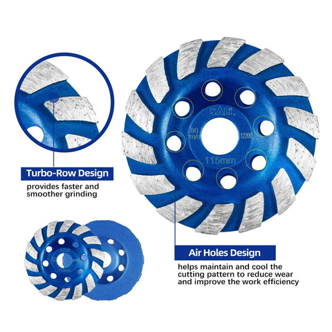 Diamond Concrete Grinding Wheel 4.5 Inch Turbo Cup For Polishing And Cleaning Concrete Stone Cement Marble Granite; Two Arbor Adapters