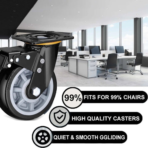 Heavy Duty Office Chair Wheels With Silent Polyurethane Casters For Hardwood Floors Roll Real Smooth handles 300 kilos in modern office setting.