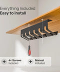 Under Desk Cable Management Tray Set Of 2 With 10 Cable Ties Easy Mount shown installed under a wood table with screws and manual included