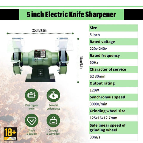 5 inch Heavy Duty Dual Wheel Bench Grinder Pumping Out 120W Or 200W Badass Torque With Lockdown Safety Guard for sharpening.