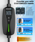 Road Ready Heavy Duty Level One And Two Electric Vehicle Wall Charger With Nema 14 30 Plug And J1772 Connector display showing charging details.
