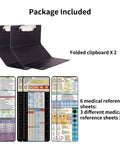 2 Pack Foldable Nursing Clipboard With 3 Layer Design And Medical Edition Cheat Sheets For Work Nurse Essentials Plastic Black Includes 6 Medical Reference Inserts shown.