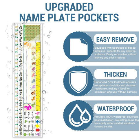 Image showing features of Thick Clear Desk Name Tag Pockets Set Of 40 With Stays Put Adhesive Backing, 14.9 By 4.7 Inches