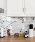 White kitchen cabinets with Gold Brushed Brass Square Cabinet Pulls 2-1/2 Inch Center-to-Center, 4 Inch Overall Length, 10 Pack.