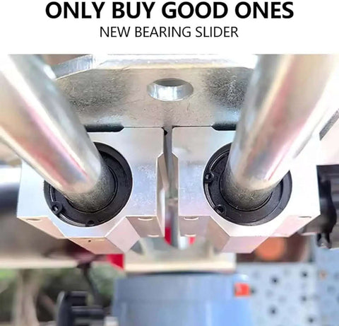 Close-up of new bearing slider on Professional Grade Circular Saw Blade Sharpener with adjustable rotary mill grinding attachment.