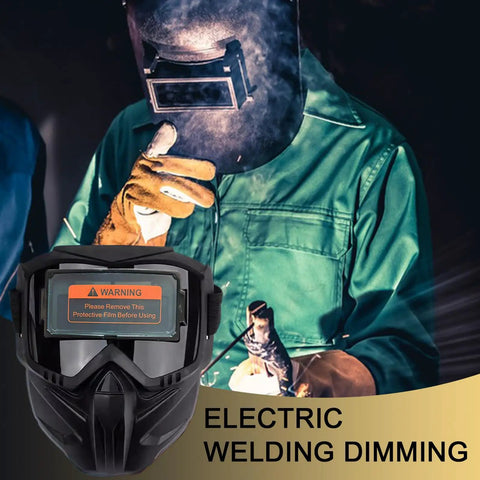 Top Shelf Auto Darkening Welding Helmet Full Face Arc Flash Shield Rig With Giant Anti Glare Lens during welding, focused professional.