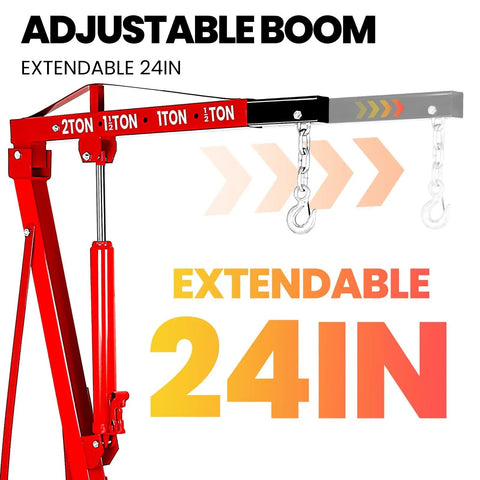 Adjustable 24in telescopic boom of 4400 Lb Heavy Duty Engine Crane And Hoist Cherry Picker for heavy lifting.