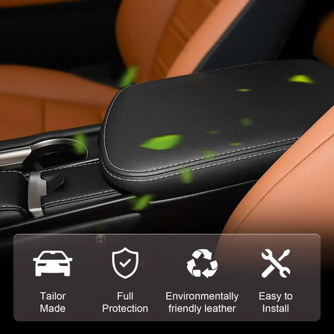 Lexus NX Center Console Cover Waterproof PU Leather Armrest Pad Custom Fit 2015 2021 NX300h NX300 NX200t, easy install shown.