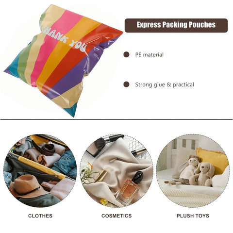 Rainbow Color Waterproof Poly Mailer Bags 100 Count Self Sealing Shipping Envelopes For Clothes Tough As Nails Tear Resistant