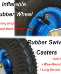 Heavy Duty Rubber Swivel Caster Wheels With Grip Lock Brakes Ultra Slick Trolley Casters, 8 inch rubber wheel detailed view.