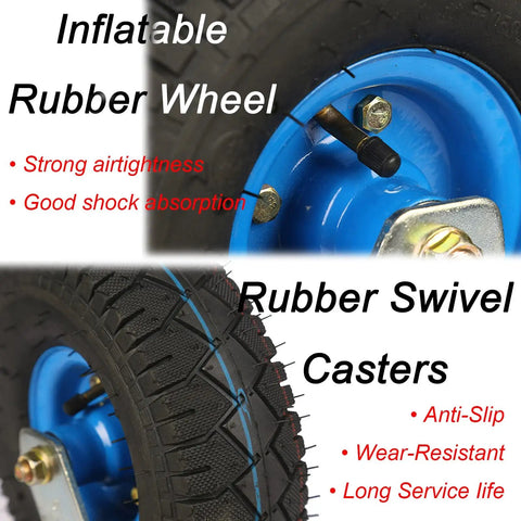 Heavy Duty Rubber Swivel Caster Wheels With Grip Lock Brakes Ultra Slick Trolley Casters, 8 inch rubber wheel detailed view.