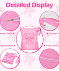 Large Waterproof Travel Laundry Bag Set with Pink Bow, smooth zipper, and hanging strap