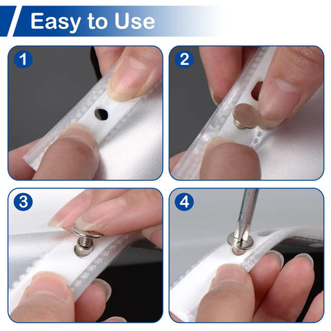 Top Shelf Nickel Plated M5 Binding Screws Boss Grade Chicago Binding Posts set up sequence for easy use in photo album assembly.