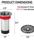 Product dimensions of Heavy Duty 2 Inch Shower Floor Drain Stopper With Magnetic Backflow Preventer and Flexible Silicone Seals.