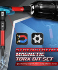Security Torx Bit Set For Impact Driver, 29 PCs, T5 To TT40, S2 Steel, magnetic holder, showing TT9 bit and screwdriver attachment